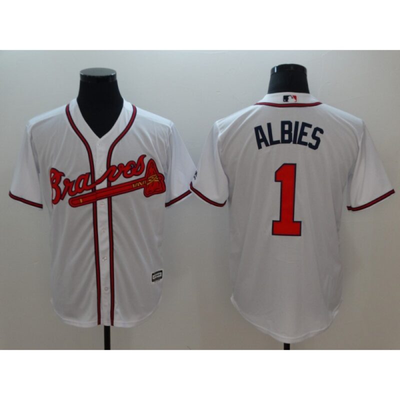 6863d14cdbaf4_1 Men's Atlanta Braves #1 Ozhaino Albies White Flexbase Stitched MLB Jersey