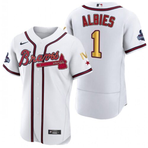 6863d15fd76dd_1 Men's Atlanta Braves #1 Ozzie Albies White Gold World Series Champions Flex Base Stitched Jersey