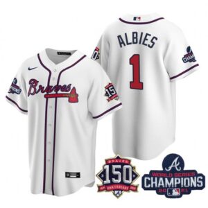 6863d1641df54_1 Men's Atlanta Braves #1 Ozzie Albies 2021 White World Series Champions With 150th Anniversary Patch Cool Base Stitched Jersey
