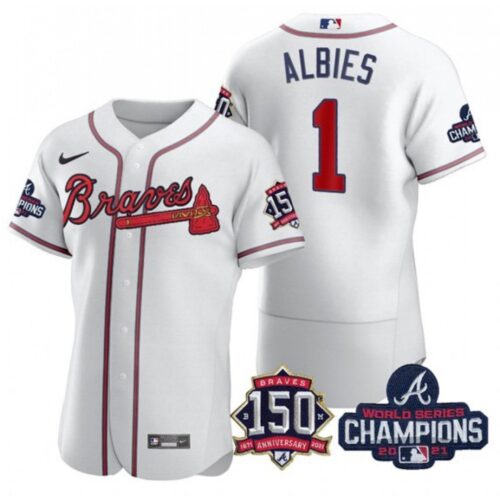 6863d16bc25f8_1 Men's Atlanta Braves #1 Ozzie Albies 2021 White World Series Champions With 150th Anniversary Flex Base Stitched Jersey