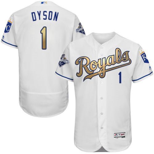 6863d185ebec1_1 Royals #1 Jarrod Dyson White 2015 World Series Champions Gold Program FlexBase Authentic Stitched MLB Jersey