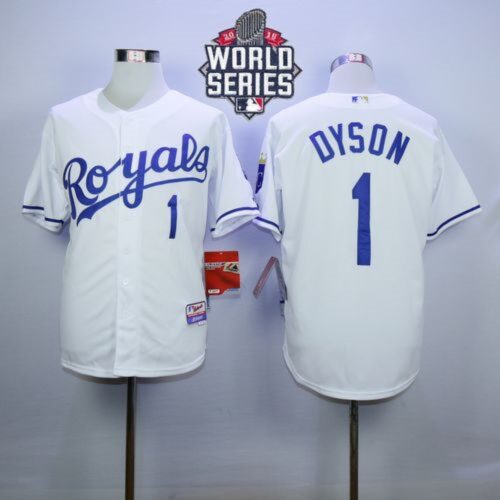 6863d18d57041_1 Royals #1 Jarrod Dyson White Cool Base W/2015 World Series Patch Stitched MLB Jersey