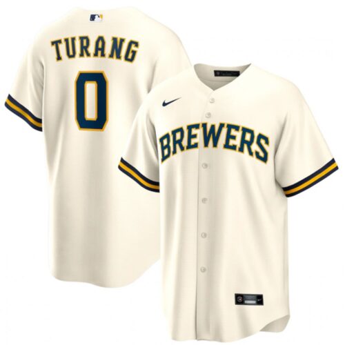 6863d21ad5e5b_1 Men's Milwaukee Brewers #0 Brice Turang Cream Cool Base Stitched Jersey