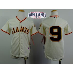 6863d37543612_1 Giants #9 Brandon Belt Cream W/2014 World Series Patch Stitched Youth MLB Jersey