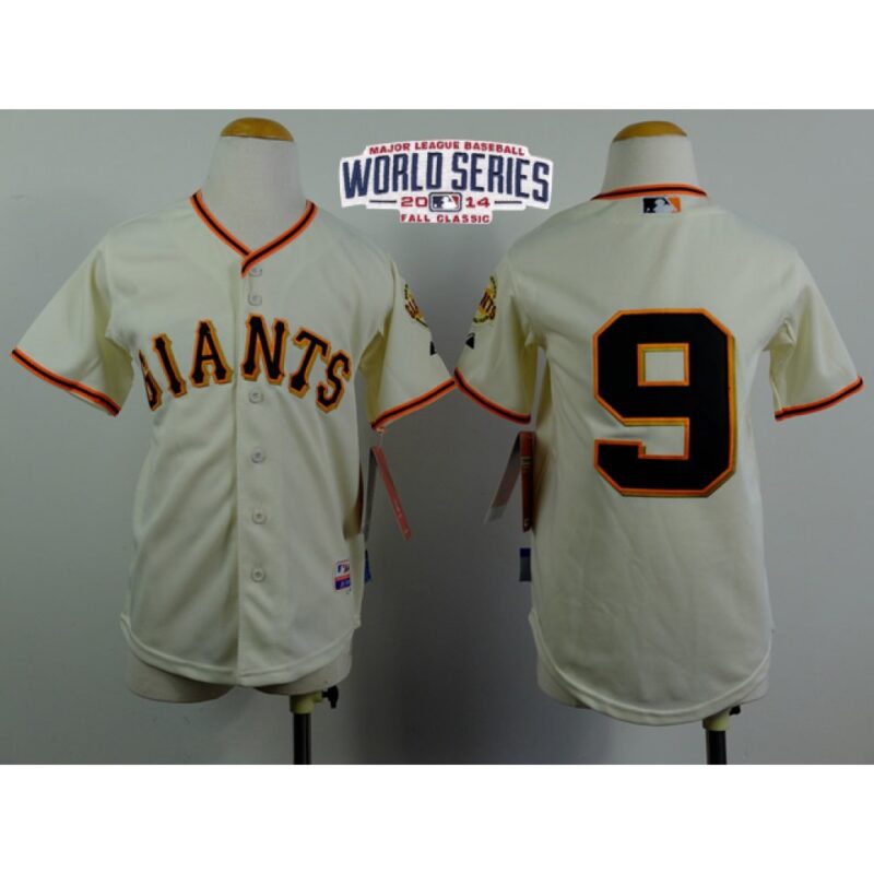 6863d37543612_1 Giants #9 Brandon Belt Cream W/2014 World Series Patch Stitched Youth MLB Jersey