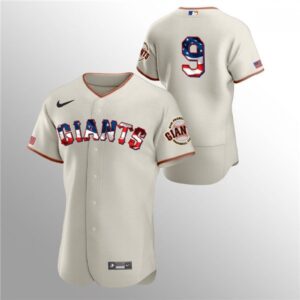 6863d38f4b1f4_1 Men's San Francisco Giants #9 Brandon Belt Cream 2020 Stars & Stripes Flex Base Stitched Jersey