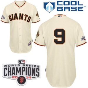 6863d3b884da1_1 Giants #9 Brandon Belt Cream Cool Base W/2014 World Series Champions Patch Stitched MLB Jersey