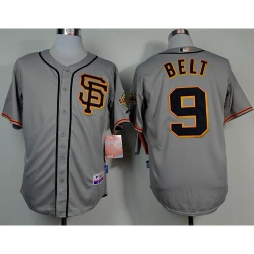 6863d3c35eeb6_1 Giants #9 Brandon Belt Grey Road 2 Cool Base Stitched MLB Jersey