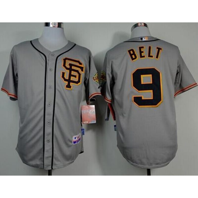 6863d3c35eeb6_1 Giants #9 Brandon Belt Grey Road 2 Cool Base Stitched MLB Jersey