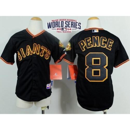 6863d3f297975_1 Giants #8 Hunter Pence Black Cool Base W/2014 World Series Patch Stitched Youth MLB Jersey