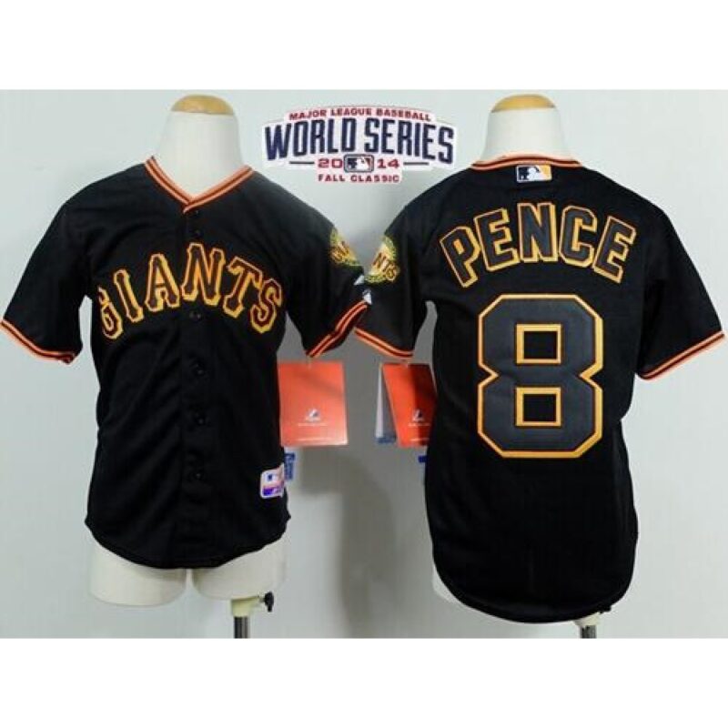 6863d3f297975_1 Giants #8 Hunter Pence Black Cool Base W/2014 World Series Patch Stitched Youth MLB Jersey