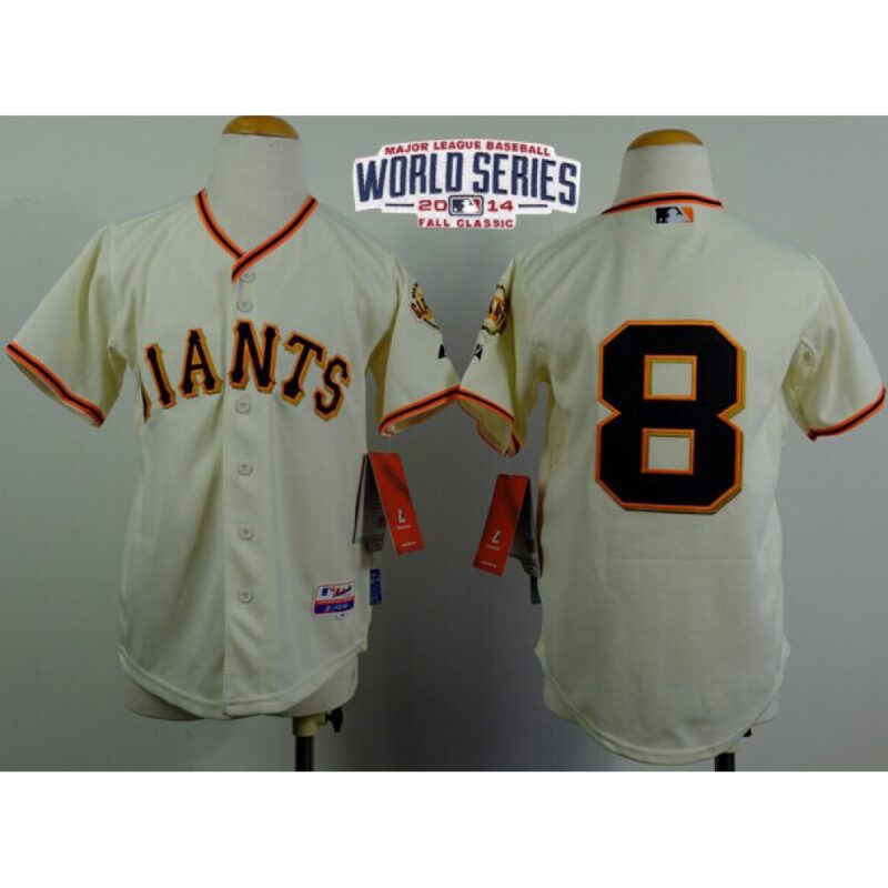 6863d3fc71db1_1 Giants #8 Hunter Pence Cream W/2014 World Series Patch Stitched Youth MLB Jersey
