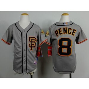 6863d4058e43c_1 Giants #8 Hunter Pence Grey Road 2 Cool Base Stitched Youth MLB Jersey