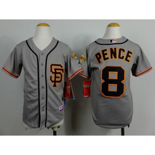 6863d4058e43c_1 Giants #8 Hunter Pence Grey Road 2 Cool Base Stitched Youth MLB Jersey