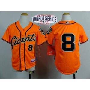 6863d40f2b698_1 Giants #8 Hunter Pence Orange Alternate W/2014 World Series Patch Stitched Youth MLB Jersey