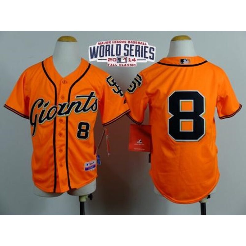 6863d40f2b698_1 Giants #8 Hunter Pence Orange Alternate W/2014 World Series Patch Stitched Youth MLB Jersey