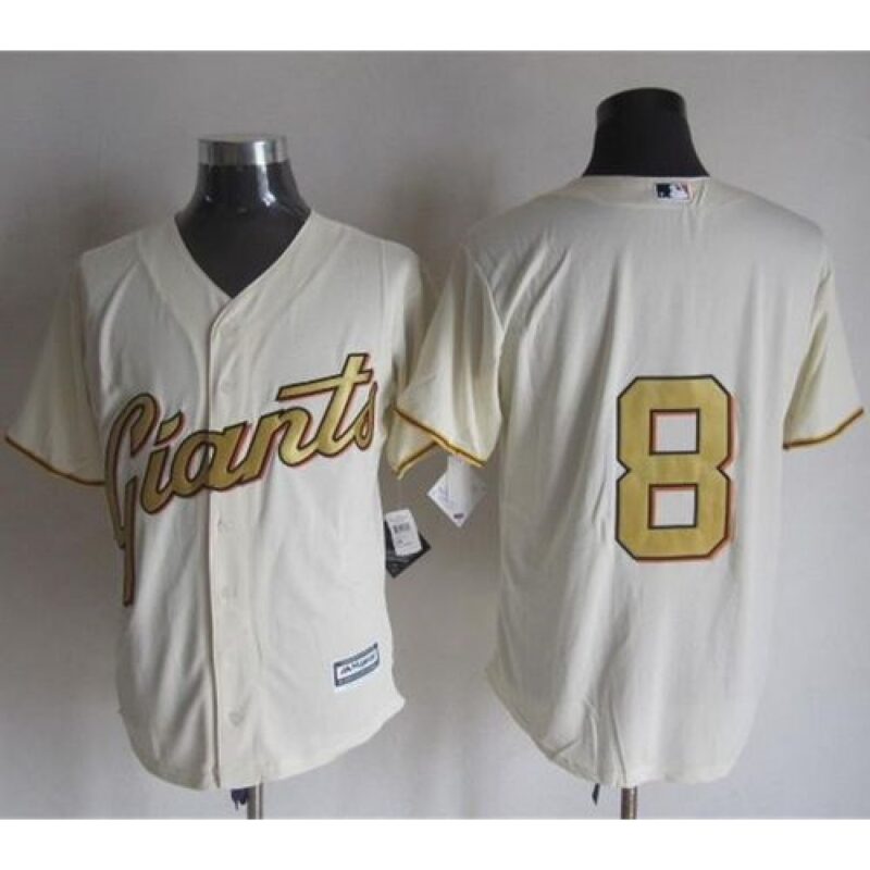 6863d44c3050d_1 Giants #8 Hunter Pence Cream(Gold No.) New Cool Base Stitched MLB Jersey