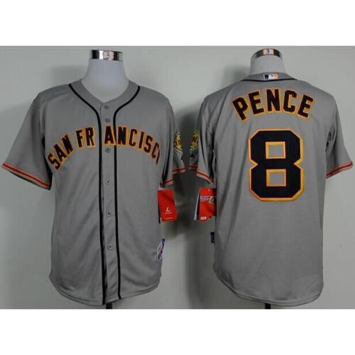 6863d45fb6a99_1 Giants #8 Hunter Pence Grey Road Cool Base Stitched MLB Jersey