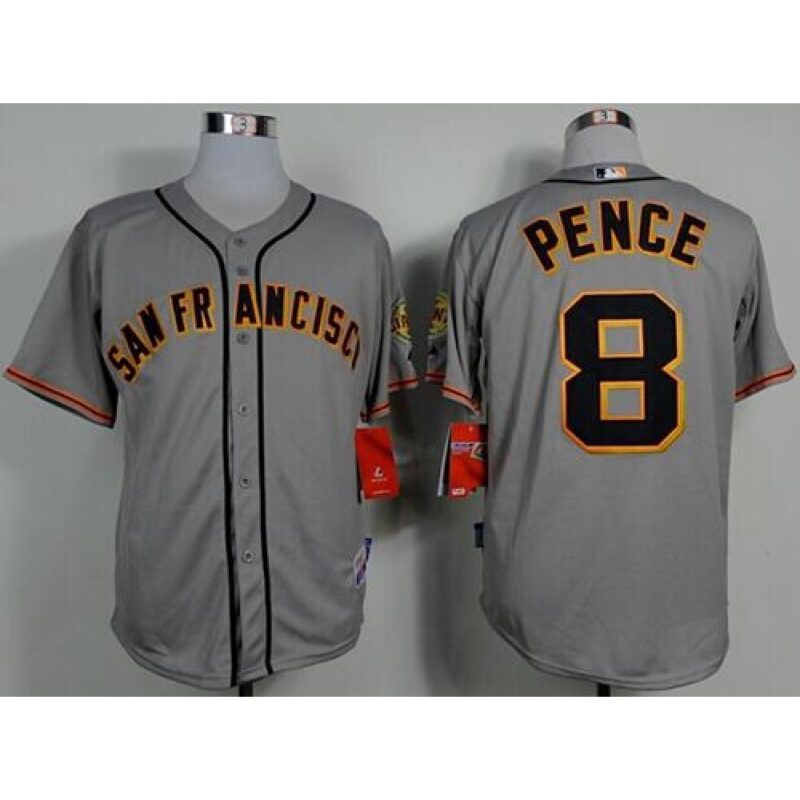6863d45fb6a99_1 Giants #8 Hunter Pence Grey Road Cool Base Stitched MLB Jersey