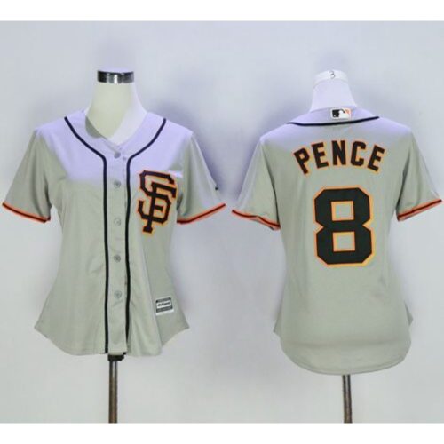 6863d4a62e6dc_1 Giants #8 Hunter Pence Grey Women's Road 2 Stitched MLB Jersey