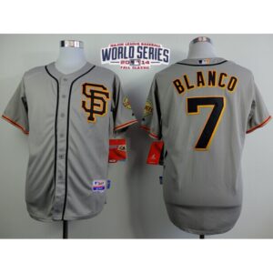 6863d4c58ddb7_1 Giants #7 Gregor Blanco Grey Road 2 Cool Base W/2014 World Series Patch Stitched MLB Jersey