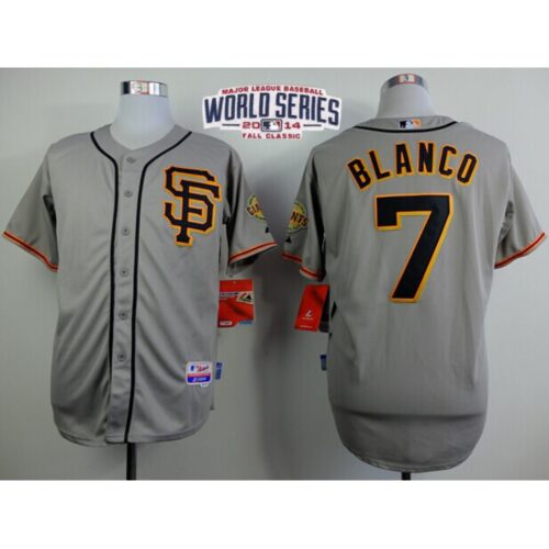 6863d4c58ddb7_1 Giants #7 Gregor Blanco Grey Road 2 Cool Base W/2014 World Series Patch Stitched MLB Jersey
