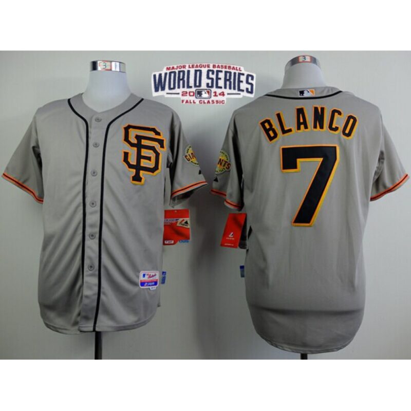6863d4c58ddb7_1 Giants #7 Gregor Blanco Grey Road 2 Cool Base W/2014 World Series Patch Stitched MLB Jersey