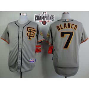 6863d4c98149a_1 Giants #7 Gregor Blanco Grey Road 2 Cool Base W/2014 World Series Champions Patch Stitched MLB Jersey