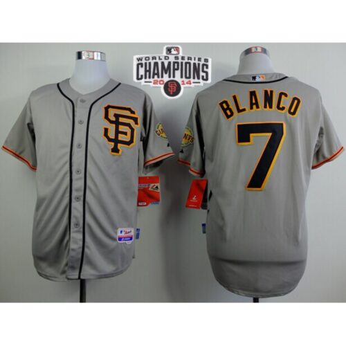 6863d4c98149a_1 Giants #7 Gregor Blanco Grey Road 2 Cool Base W/2014 World Series Champions Patch Stitched MLB Jersey