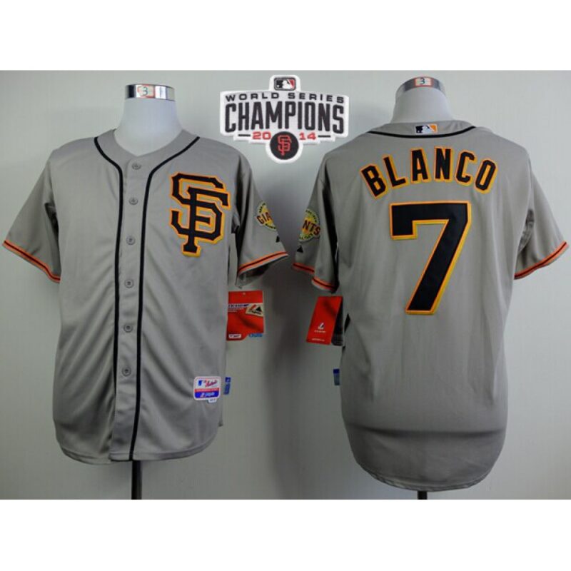 6863d4c98149a_1 Giants #7 Gregor Blanco Grey Road 2 Cool Base W/2014 World Series Champions Patch Stitched MLB Jersey