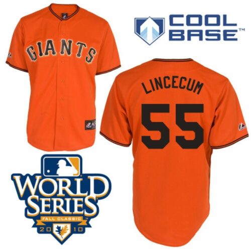 6863d4e4540c9_1 Giants #55 Tim Lincecum Orange Cool Base w/2010 World Series Patch Stitched MLB Jersey