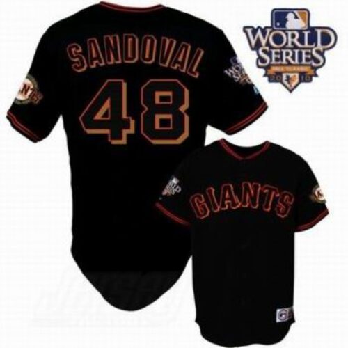 6863d5154fe55_1 Giants #48 Pablo Sandoval Black Cool Base w/2010 World Series Patch Stitched MLB Jersey