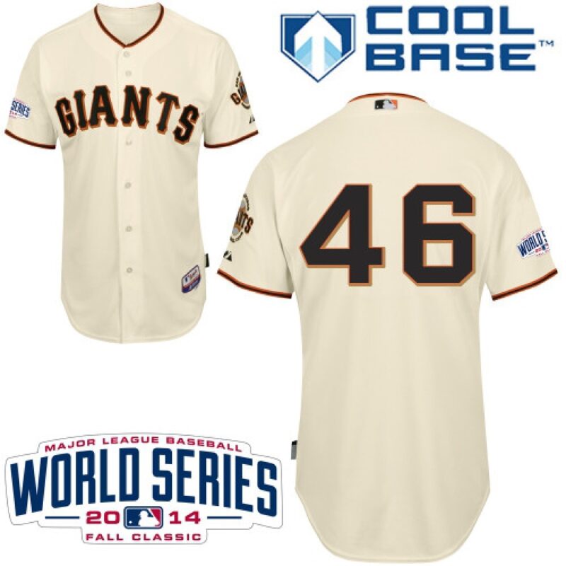 6863d54b80019_1 Giants #46 Santiago Casilla Cream Home Cool Base W/2014 World Series Patch Stitched MLB Jersey
