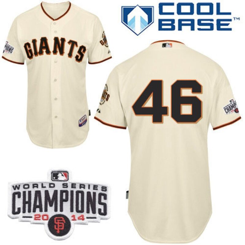 6863d54f4c6ab_1 Giants #46 Santiago Casilla Cream Home Cool Base W/2014 World Series Champions Patch Stitched MLB Jersey