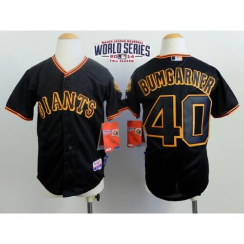 6863d5a9dc1aa_1 Giants #40 Madison Bumgarner Black Cool Base W/2014 World Series Patch Stitched Youth MLB Jersey