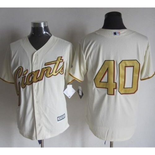 6863d60695e8d_1 Giants #40 Madison Bumgarner Cream(Gold No.) New Cool Base Stitched MLB Jersey