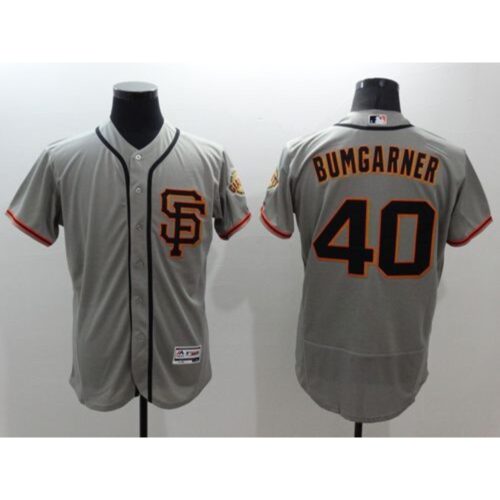6863d6299ed1a_1 Giants #40 Madison Bumgarner Grey Flexbase Authentic Collection Road 2 Stitched MLB Jersey