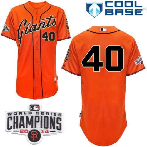 6863d647eed26_1 Giants #40 Madison Bumgarner Orange Cool Base W/2014 World Series Champions Patch Stitched MLB Jersey