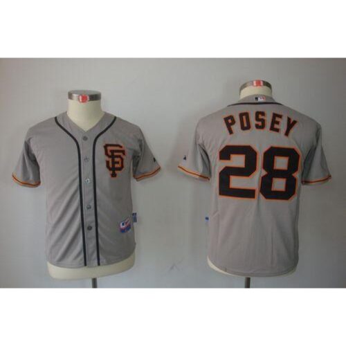 6863d72070c83_1 Giants #28 Buster Posey Grey Road 2 Cool Base Stitched Youth MLB Jersey