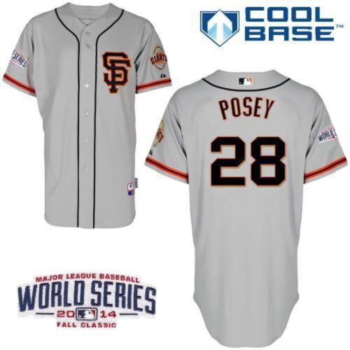6863d726d5bea_1 Giants #28 Buster Posey Grey Road 2 Cool Base W/2014 World Series Patch Stitched Youth MLB Jersey