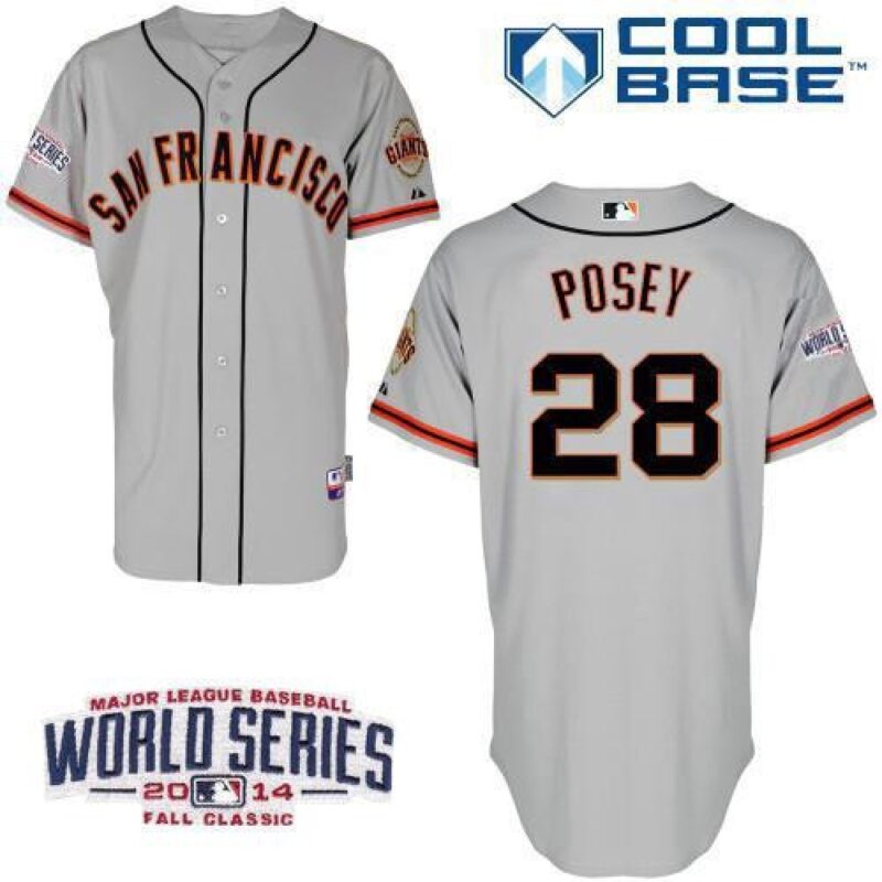 6863d729e4e20_1 Giants #28 Buster Posey Grey W/2014 World Series Patch Stitched Youth MLB Jersey