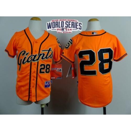 6863d72d09602_1 Giants #28 Buster Posey Orange W/2014 World Series Patch Stitched Youth MLB Jersey