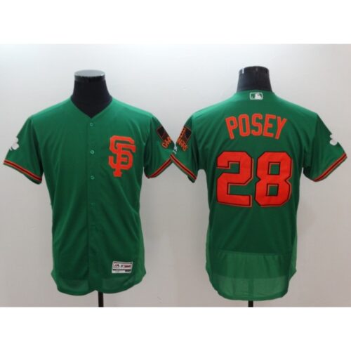 6863d767575d9_1 Men's San Francisco Giants #28 Buster Posey Green St Patrick's Day Flexbase Stitched MLB Jersey