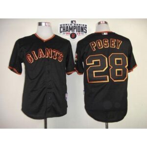 6863d7b37f12d_1 Giants #28 Buster Posey Black W/2014 World Series Champions Patch Stitched MLB Jersey