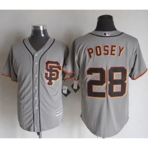 6863d7e46f3a6_1 Giants #28 Buster Posey Grey Road 2 New Cool Base Stitched MLB Jersey