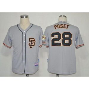 6863d7e844c52_1 Giants #28 Buster Posey Grey Cool Base 2012 Road 2 Stitched MLB Jersey