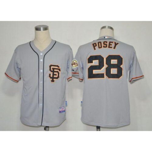 6863d7e844c52_1 Giants #28 Buster Posey Grey Cool Base 2012 Road 2 Stitched MLB Jersey