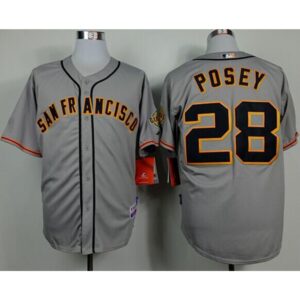 6863d7ec09613_1 Giants #28 Buster Posey Grey Road Cool Base Stitched MLB Jersey