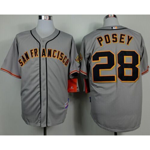 6863d7ec09613_1 Giants #28 Buster Posey Grey Road Cool Base Stitched MLB Jersey