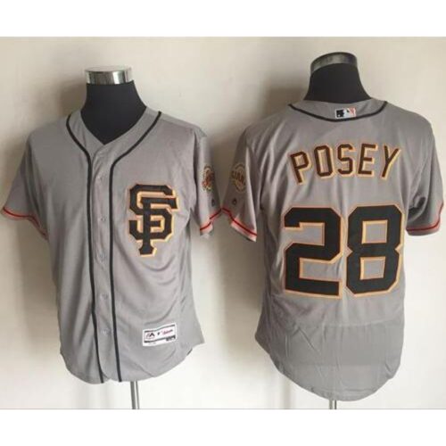 6863d7f760d3c_1 Giants #28 Buster Posey Grey Flexbase Authentic Collection Road 2 Stitched MLB Jersey